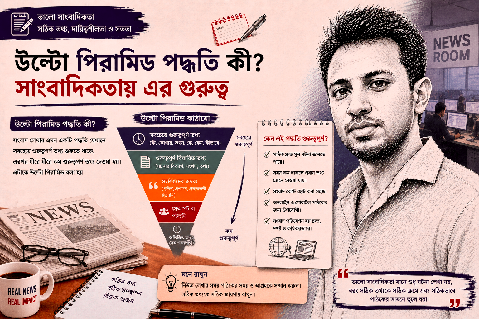 উল্টো পিরামিড পদ্ধতি কী? সাংবাদিকতায় এর গুরুত্ব