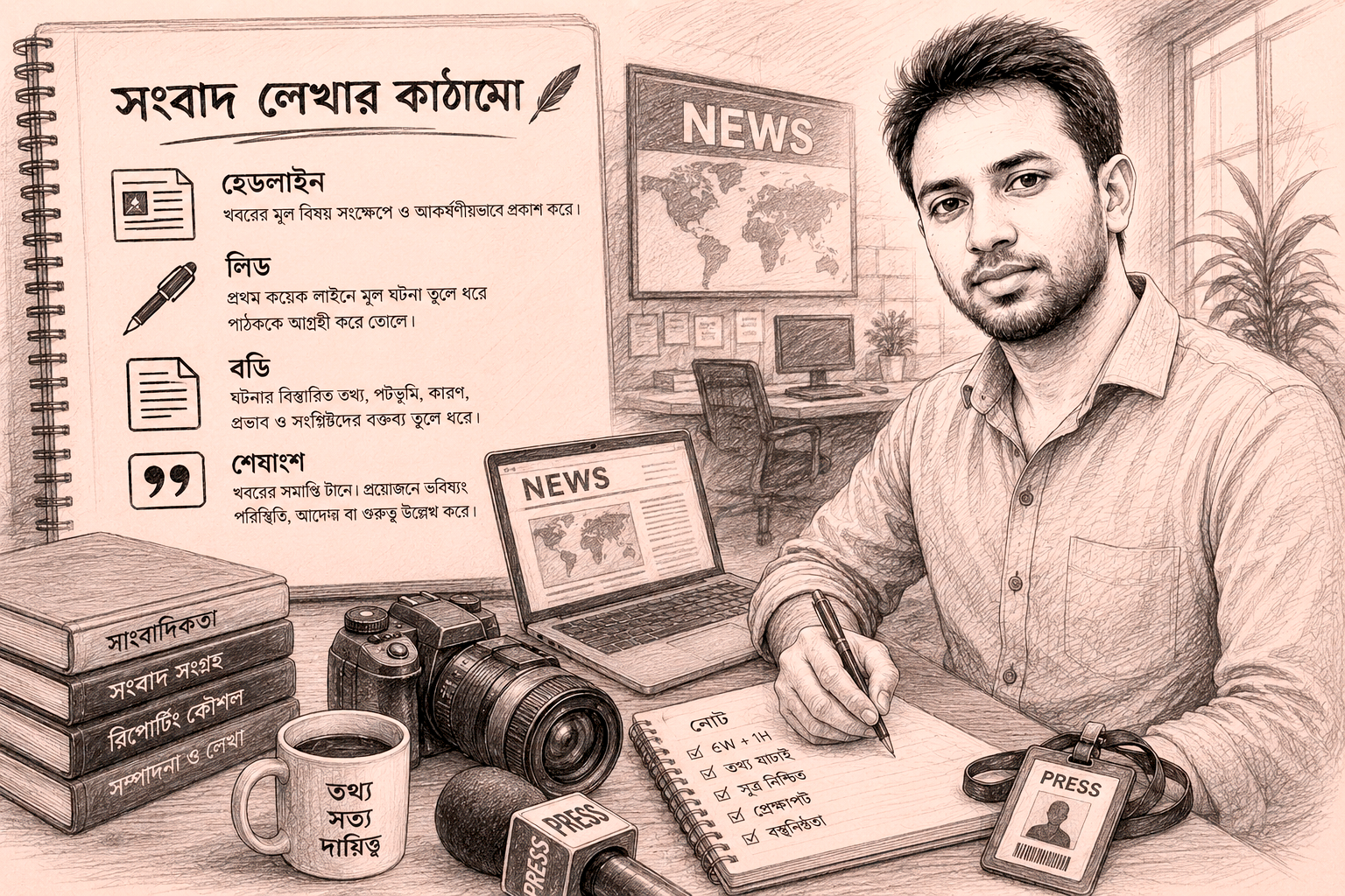 সংবাদ লেখার কাঠামো – হেডলাইন, লিড, বডি ও শেষাংশ